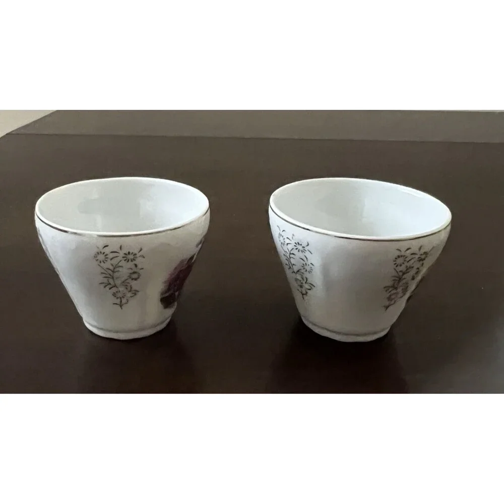 Vintage Courting Couple Demitasse 2 Cups 1 Saucer Set Japan Gold Accent